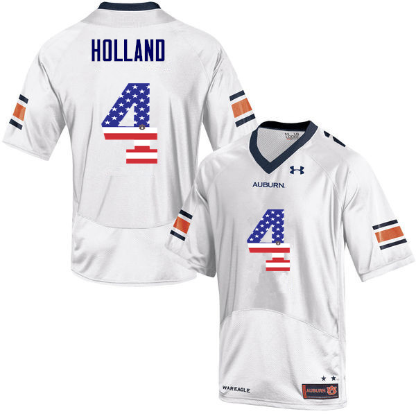 Men's Auburn Tigers #4 Jeff Holland USA Flag Fashion White College Stitched Football Jersey